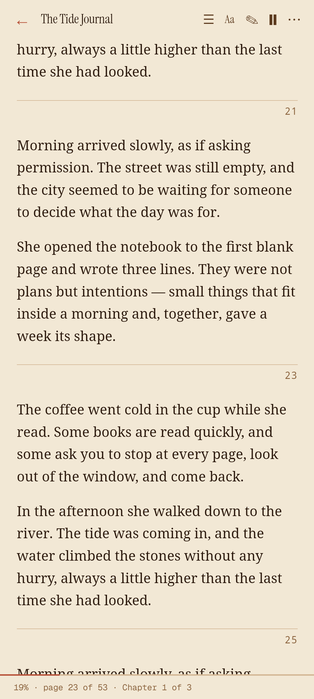 The in-app reader showing a page of a book